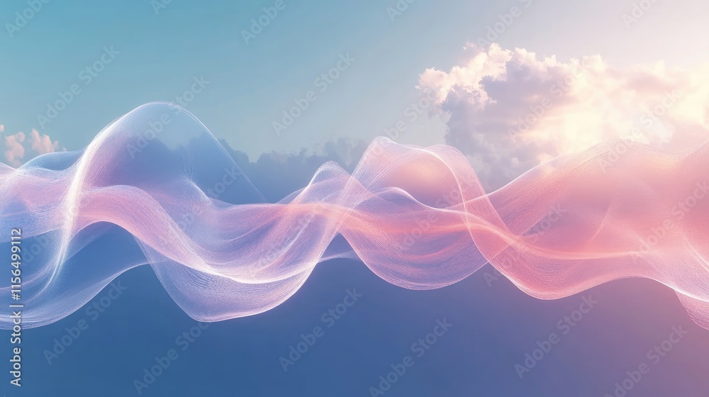 Poster aesthetic abstract computer generated waves and clouds with soft colors and ample copyspace for crea