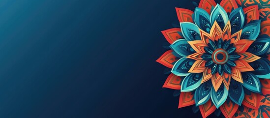 Vibrant floral geometric design with ethnic elements and spacious blank area for customizable text or branding purposes