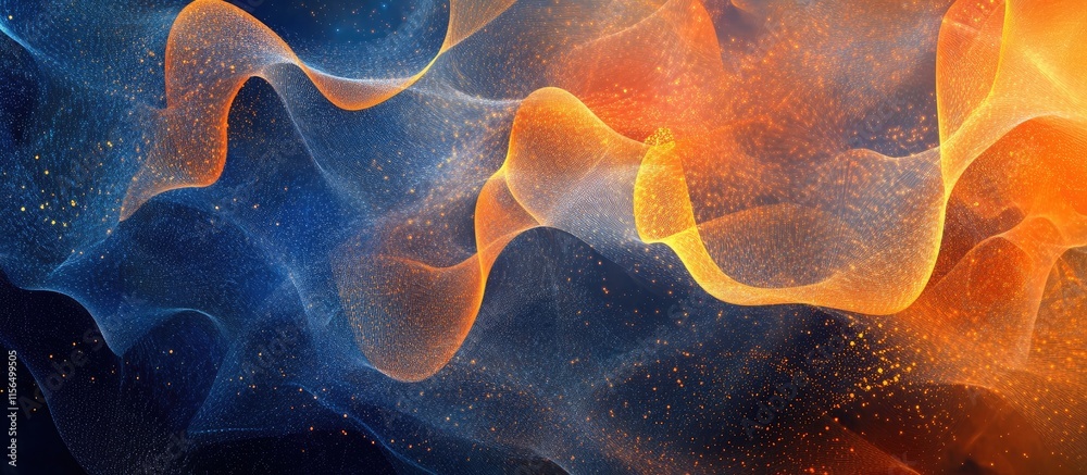 Aufkleber dynamic abstract wave patterns in orange and blue showcasing data flow and information networks with