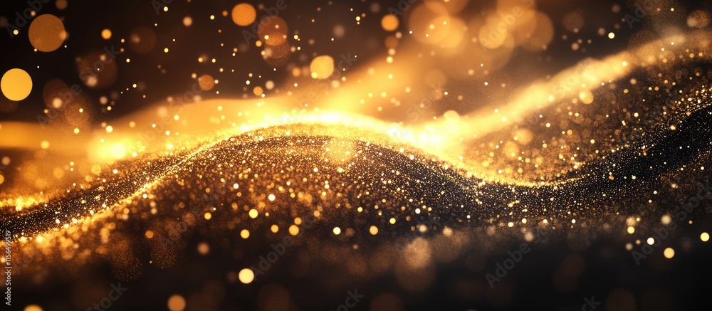Poster golden abstract waves with sparkling particles and empty space for text in a luxurious digital backg