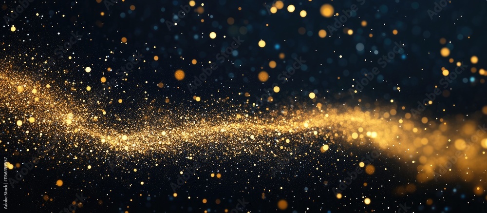 Poster golden flowing particles wave on a dark background creating an elegant abstract backdrop perfect for