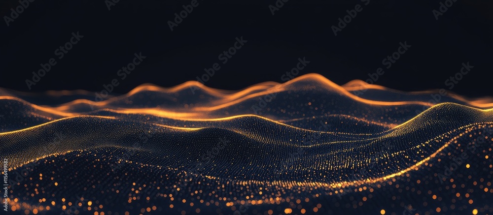 Poster abstract digital landscape featuring glowing lines and circuitry with ample empty space for text and