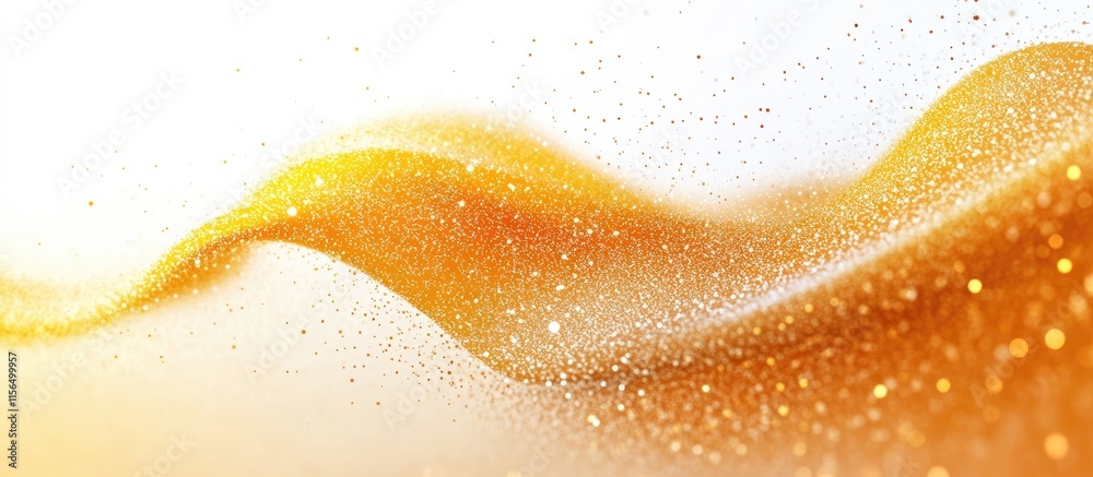 Poster golden flowing particles abstract background with dynamic wave effect and empty space for text or br