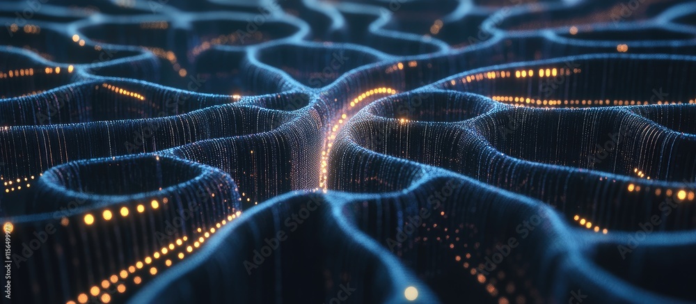 Poster Futuristic Abstract Neural Network Visualization with Glowing Nodes and Space for Text Integration