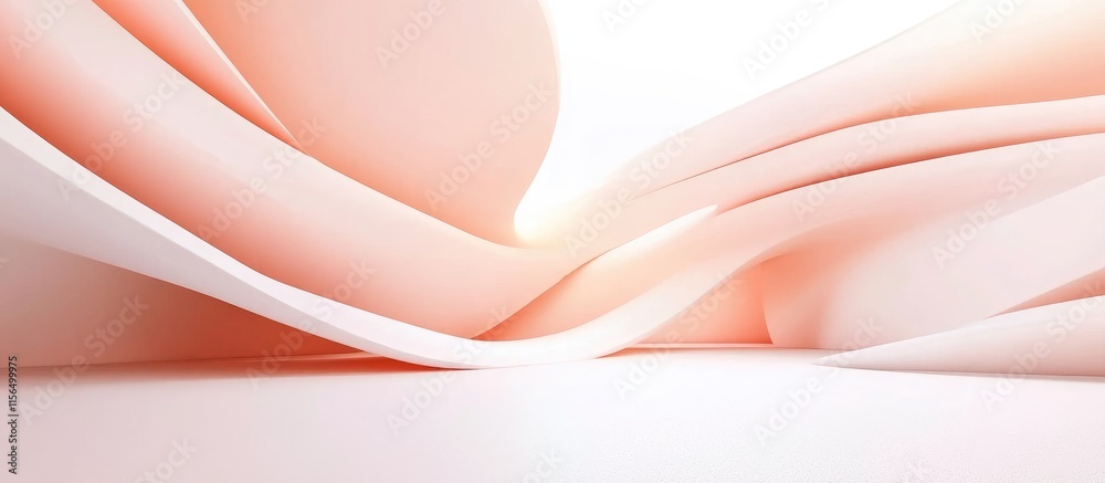 Poster abstract flowing design in warm peach and white tones featuring empty space for custom text and crea
