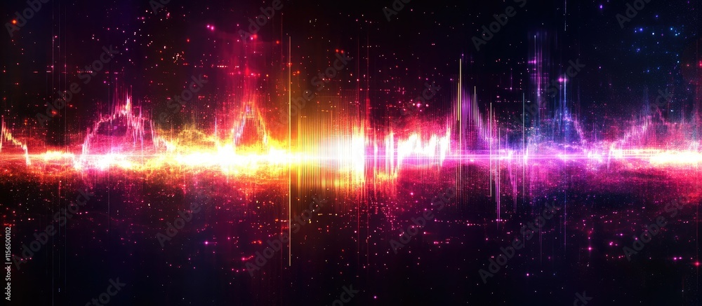 Poster colorful abstract sound wave visualization for digital technology concepts with cosmic background an