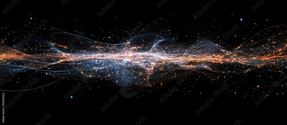 Poster digital cosmic wave illustration with space for text and network connection elements