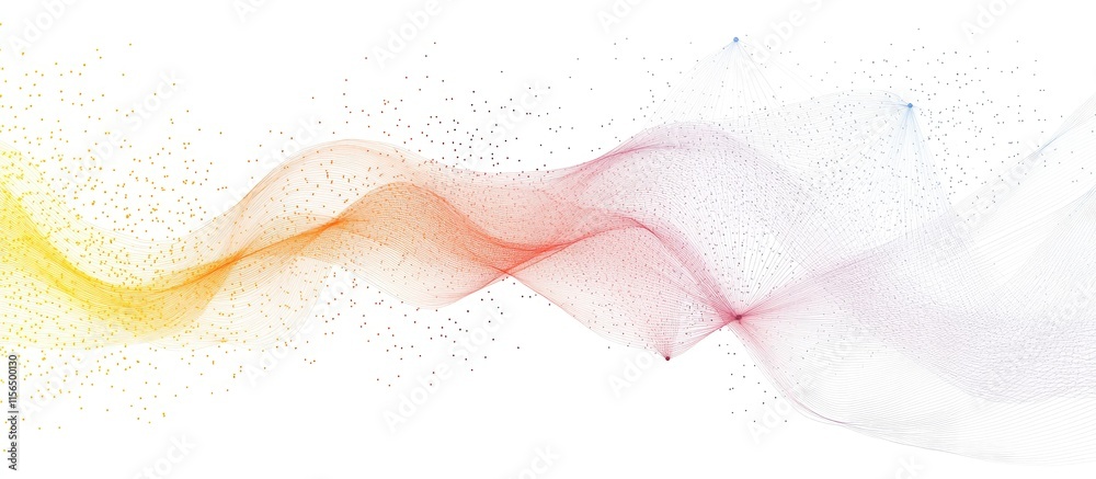 Poster abstract flowing colorful waves and dots composition with space for text in digital design and techn