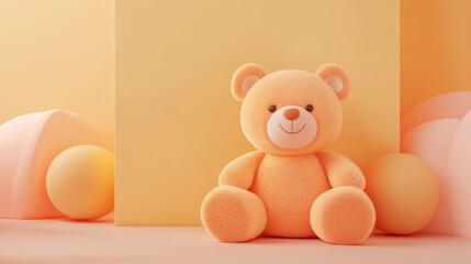 Soft Minimalist 3D Illustration of Cute Plush Teddy Bear in Warm Colors Perfect for Children's Decor and Winter Season Celebrations