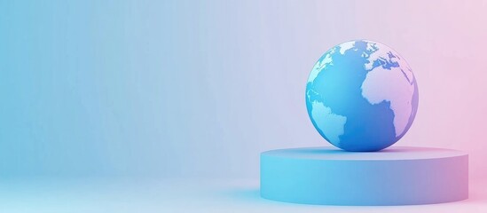 3D Illustration of Earth Globe on pedestal with gradient background and empty space for text or graphic design elements