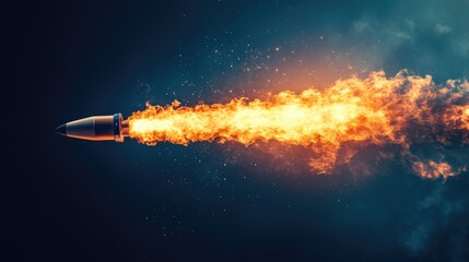 Dynamic close-up of a rocket flame against a dark backdrop with negative space for text and creative design elements.