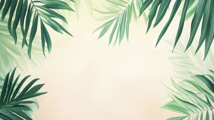 Naklejka premium Lush palm leaves framing a soft neutral backdrop ideal for text or design elements in botanical or tropical themes