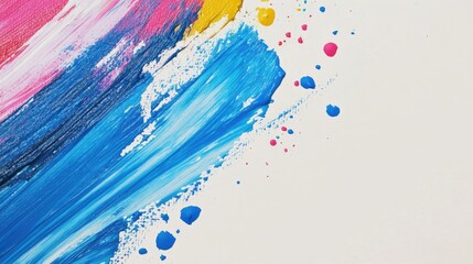 Vibrant blue paint stroke on an artist palette with colorful splashes and blank space for creative text or design elements