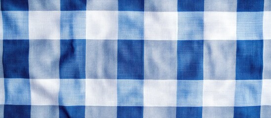 Checkered Blue and White Tablecloth Texture Background Ideal for Picnics and Outdoor Dining with Space for Custom Text or Designs