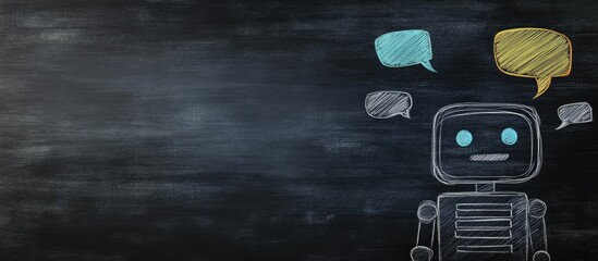 Chatbot Concept Illustration on Chalkboard with Colorful Speech Bubbles and Space for Custom Text or Message