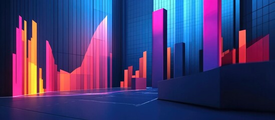 Obraz premium Business Analytics Visuals with Colorful Charts Representing Revenue Growth and Progress in a Modern Workspace