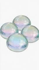 Iridescent Glass Bubbles  Pastel Gradient  Set of Four  Decorative Objects  Shiny  Round