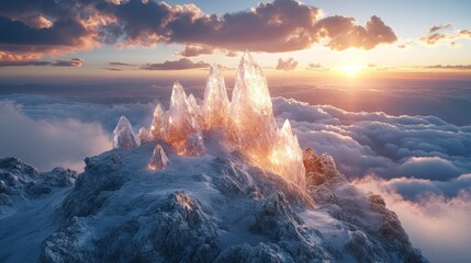Fototapeta premium Crystal-like podium shining atop a snow-covered mountain summit 