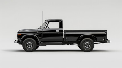 A classic black pickup truck shown in profile, emphasizing its design and utility. isolated on white background