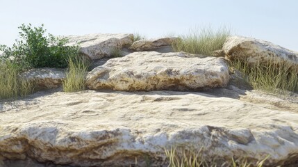 Light Colored Rocks Grass And Small Plant