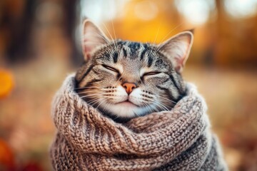 Fototapeta premium a pet cat in a warm scarf