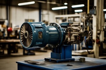 Fototapeta premium Industrial Electric Motors in Blue and White Color Close-up view of a powerful