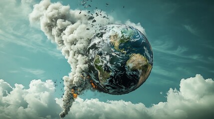 Fototapeta premium Apocalyptic Earth: A Dramatic 3D Render Depicting Fiery Destruction. AI Generated