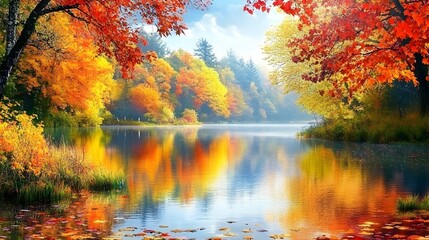 Autumnal Lake Reflections Scenic Fall Colorscape