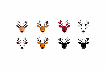 Eight Reindeer Heads in Various Colors, Festive Icons for Holiday Designs, Appealing to Children and Adults Alike.
