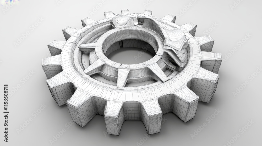 Wall mural a hologram of gear. gears of polygons, triangles of points and lines. the low gear connection struct