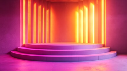 Gradient empty podium featuring shades of magenta and apricot