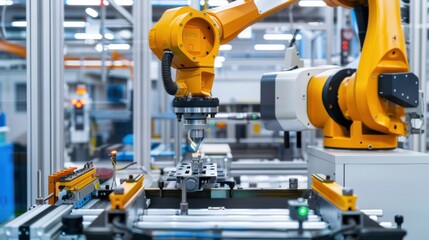 A CNC machine in action, precisely clamping and screw driving components, showcasing advanced automation and precision in a clean industrial environment