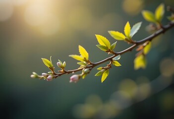 Spring Branch With New Leaves and Blossoms