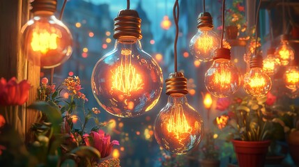 Vintage Edison Bulbs Glowing in a Cozy Garden