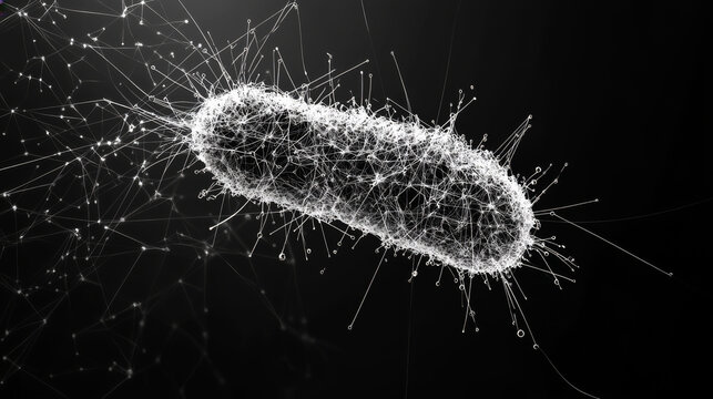 A bacterium consists of points, lines and triangles. The polygon shape in the form of the virus against a dark background. Vector illustration. Graphic concept bacteria