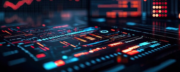 Financial data idea. Futuristic digital interface with glowing elements and data visualization.