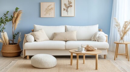 Modern Living Room Decor With White Sofa And Natural Elements