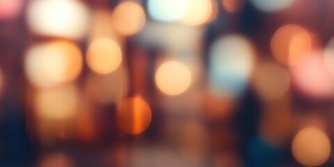 Blurred bright glowing lights of district in megapolis under dusk sky in evening on blurred background