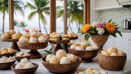 Coconut Delights: Sweet Treats Set Against a Tropical Kitchen Backdrop