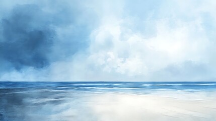 Obraz premium Serene Coastal Scene: Dreamlike Digital Painting of a Calm Ocean Under a Moody Sky. AI Generated