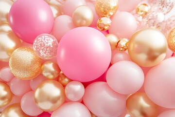 Gold and pink balloons in the party