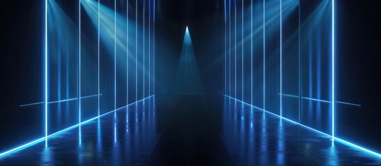Naklejka premium Futuristic blue neon corridor with lighting.