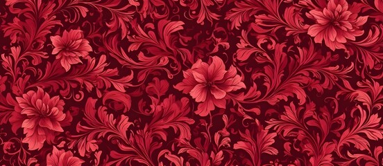 red floral pattern in long image flowery banner pattern with intricate design