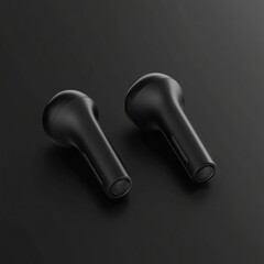 Naklejka premium Black wireless earbuds on dark background.