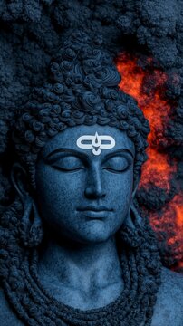 Serene Shiva Statue  Fiery Sunset  Digital Art  3D Render   Spiritual  Hinduism  God  Deit