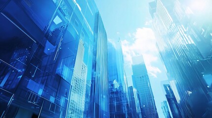Bright Blue Cityscape with Inspirational Business Vibes