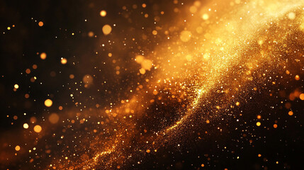 Glowing particles and bokeh lights on a cosmic night sky with stars and nebula in a fantasy universe background