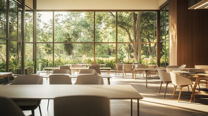 Obraz premium Bright and Modern Conference Room with Large Windows and Nature View