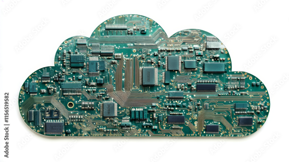 Poster circuit board in the form of a cloud. microchip cloud-based technology background. high- tech vector