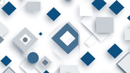 Obraz premium Vector seamless pattern of squares decorated with circles and squares. Blue abd gray backing with white pieces.
